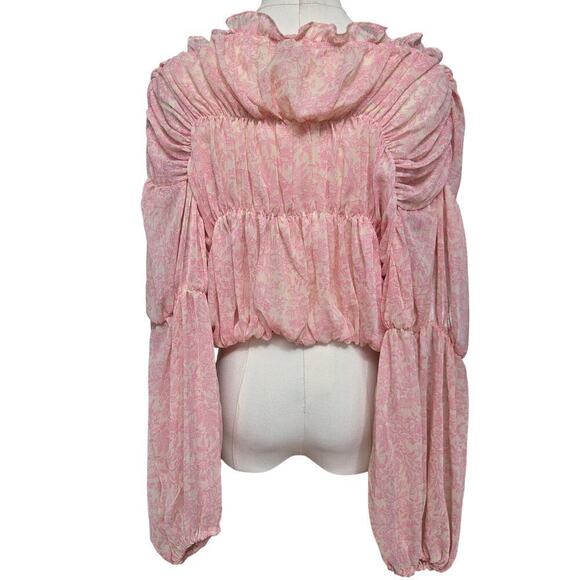 Blu Pepper Women's Peasant Blouse Medium Boho Semi-sheer Ruffle Floral Regency - Picture 5 of 10